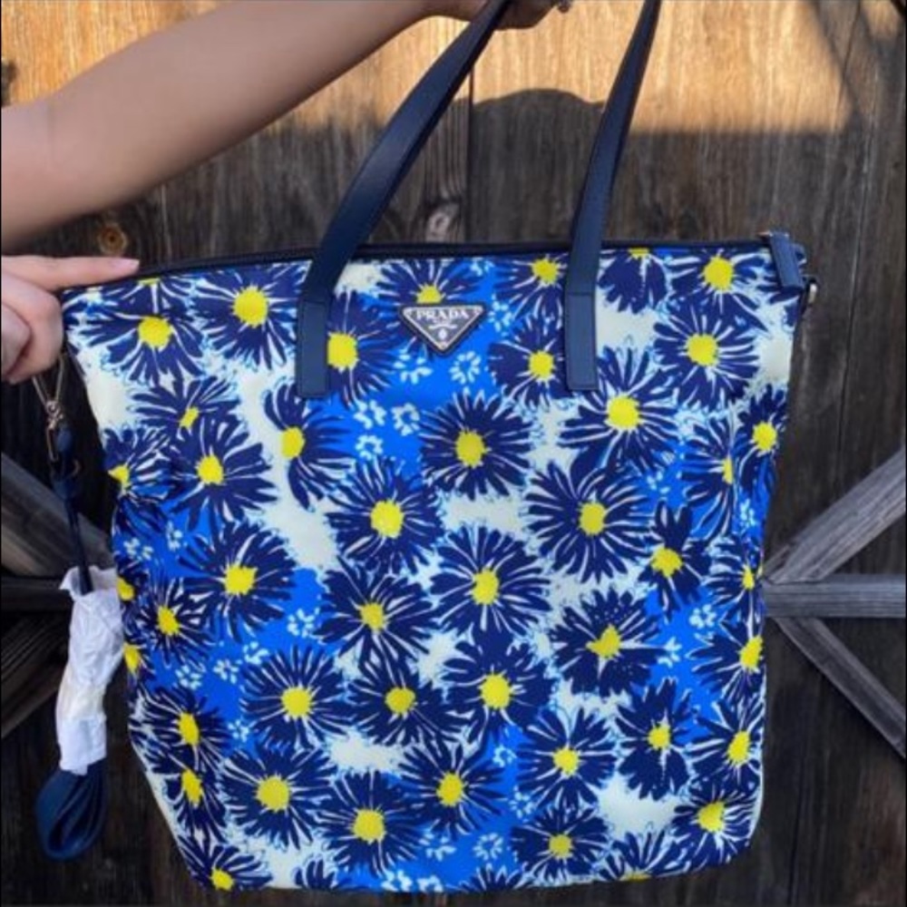 Blue floral prada tote